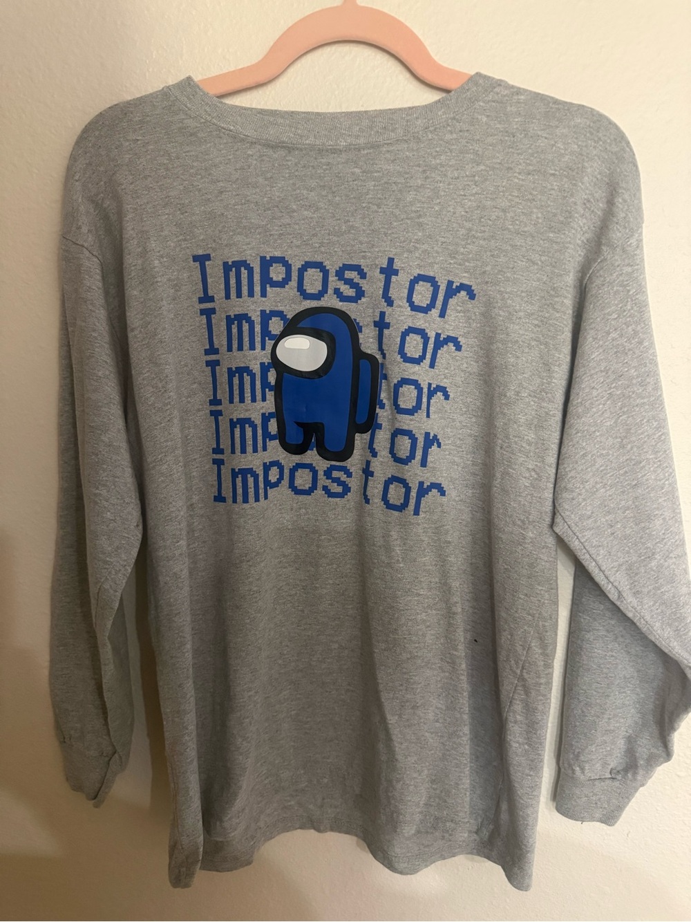 Among Us Impostor Long Sleeve T-Shirt Grey Gamer Tee Est Size S